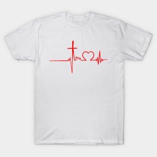 Christianity, Heartbeat icon, cross, heart & prayer T-Shirt